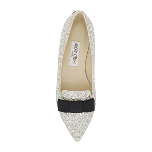 Silver Gala Bow-Embellished Ballet Flats JIMMY CHOO JOHN JULIA.