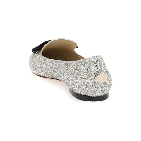 Silver Gala Bow-Embellished Ballet Flats JIMMY CHOO JOHN JULIA.