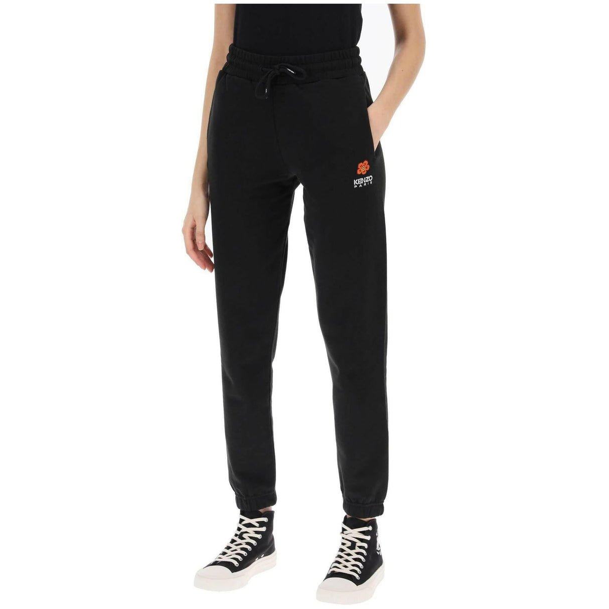 Black Boke Flower Embroidered Cotton Jogging Pants KENZO JOHN JULIA.