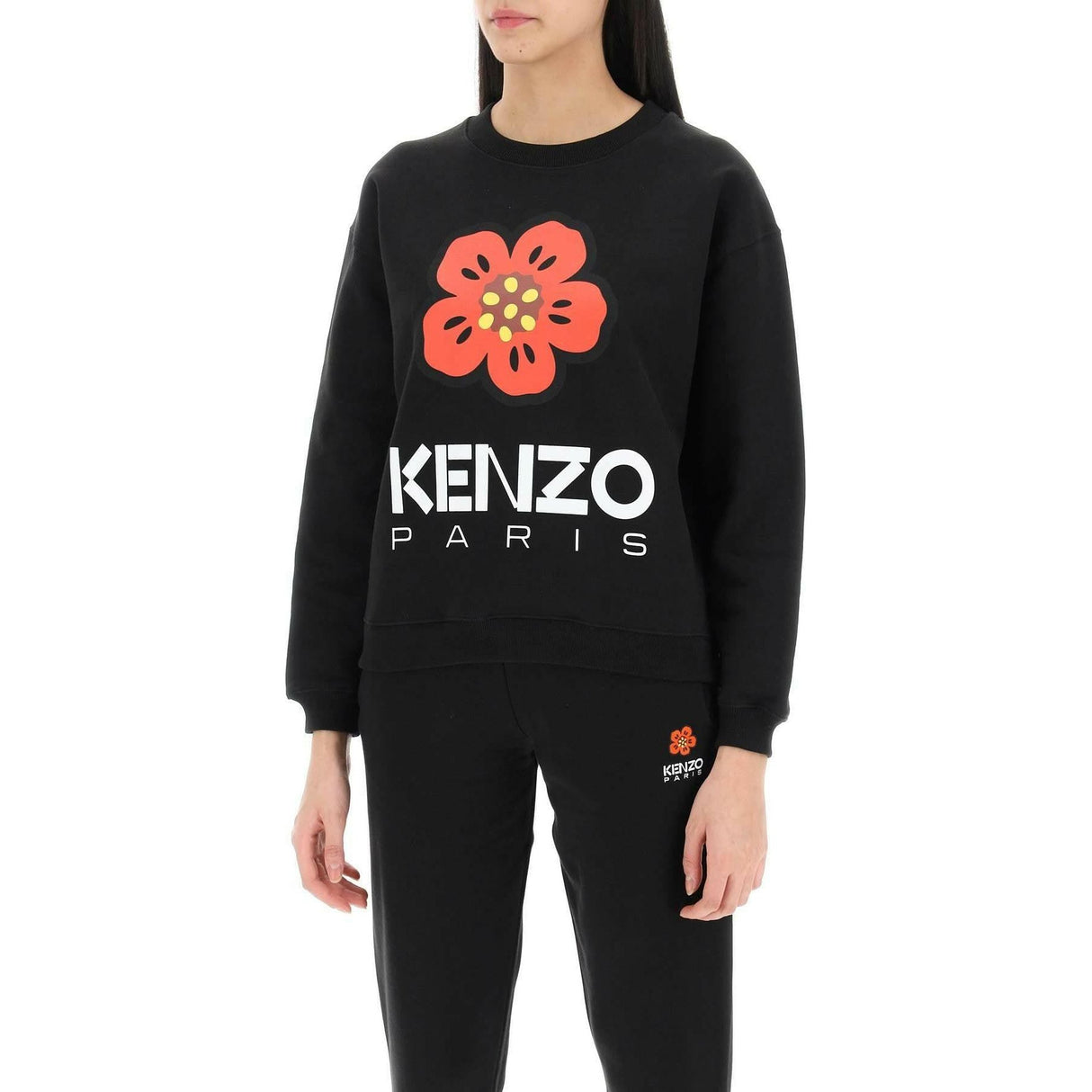 Black Bokè Flower Print Crew Neck Cotton Sweatshirt KENZO JOHN JULIA.