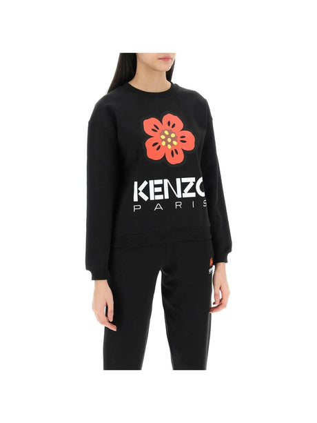 Black Bokè Flower Print Crew Neck Cotton Sweatshirt KENZO JOHN JULIA.