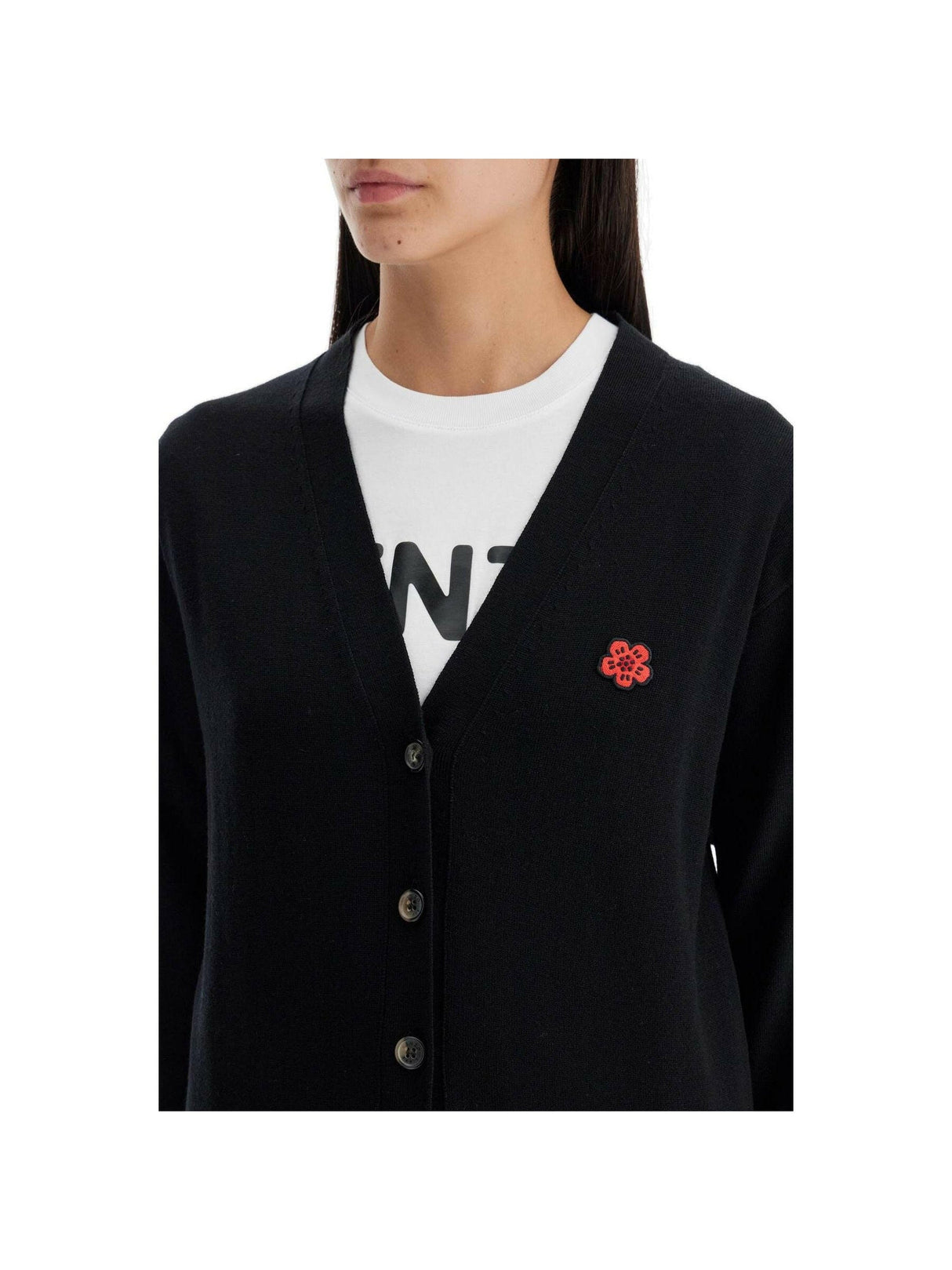 Embroidered Boke Flower Wool Cardigan.