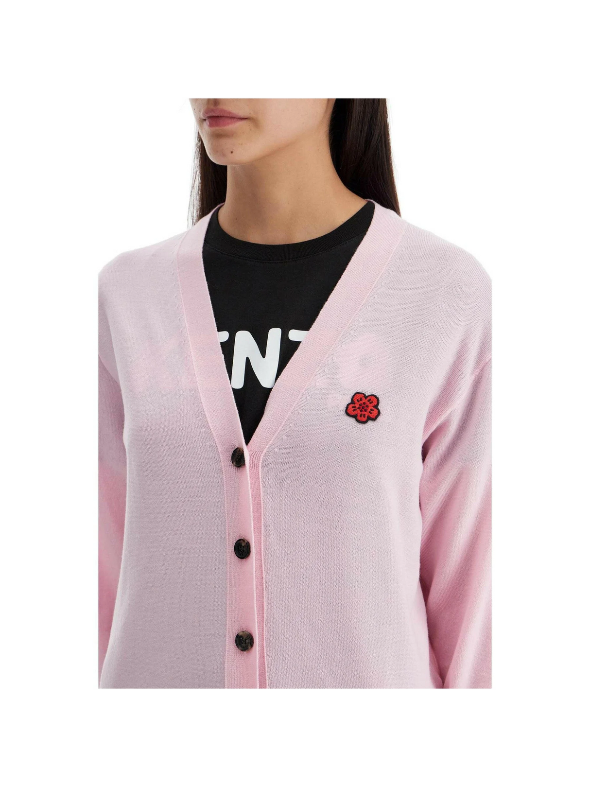 Embroidered Boke Flower Wool Cardigan.