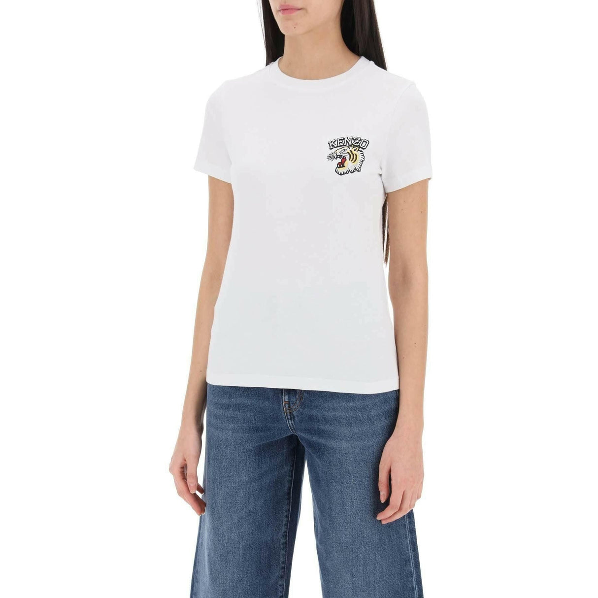 White Embroidered Tiger Varsity Cotton T-Shirt KENZO JOHN JULIA.