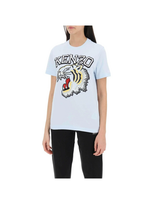 Blue Embroidered Tiger Varsity Cotton Crew Neck T-Shirt KENZO JOHN JULIA.