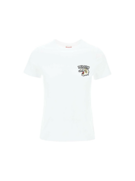 White Embroidered Tiger Varsity Cotton T-Shirt KENZO JOHN JULIA.