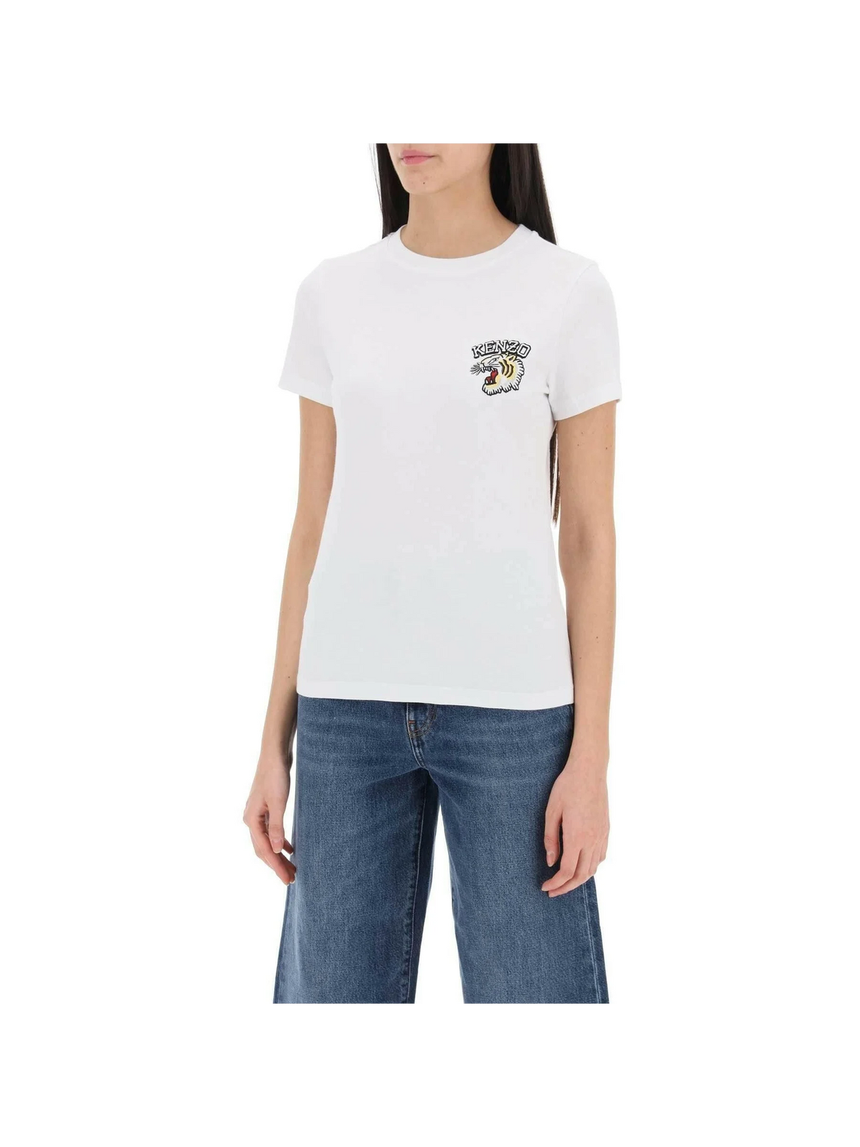 White Embroidered Tiger Varsity Cotton T-Shirt KENZO JOHN JULIA.