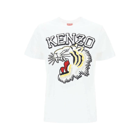 White Embroidered Tiger Varsity Cotton Crew Neck T-Shirt KENZO JOHN JULIA.