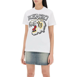 White Embroidered Tiger Varsity Cotton Crew Neck T-Shirt KENZO JOHN JULIA.