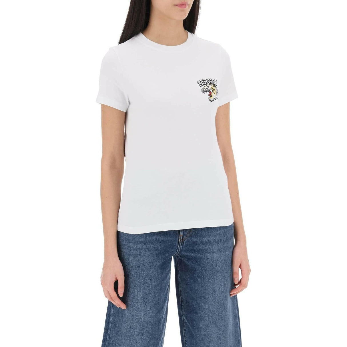 White Embroidered Tiger Varsity Cotton T-Shirt KENZO JOHN JULIA.