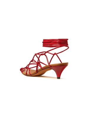 Arden Low Strappy Caged Ankle-Tie Sandals.