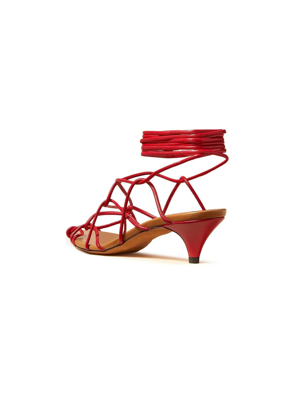 Arden Low Strappy Caged Ankle-Tie Sandals.