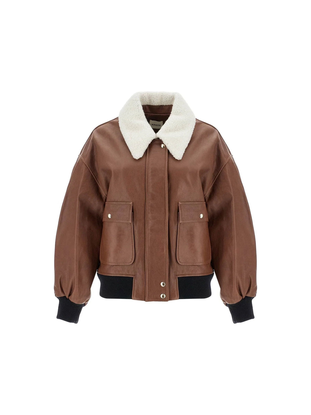 KHAITE-Lamb Leather Bomber Jacket Shearling Collar-JOHN JULIA