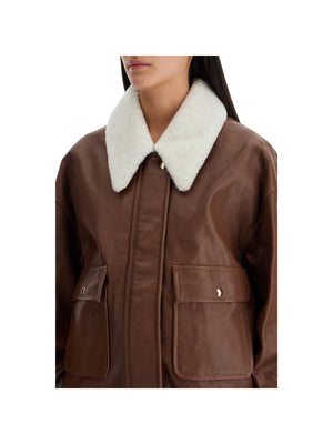 KHAITE-Lamb Leather Bomber Jacket Shearling Collar-JOHN JULIA