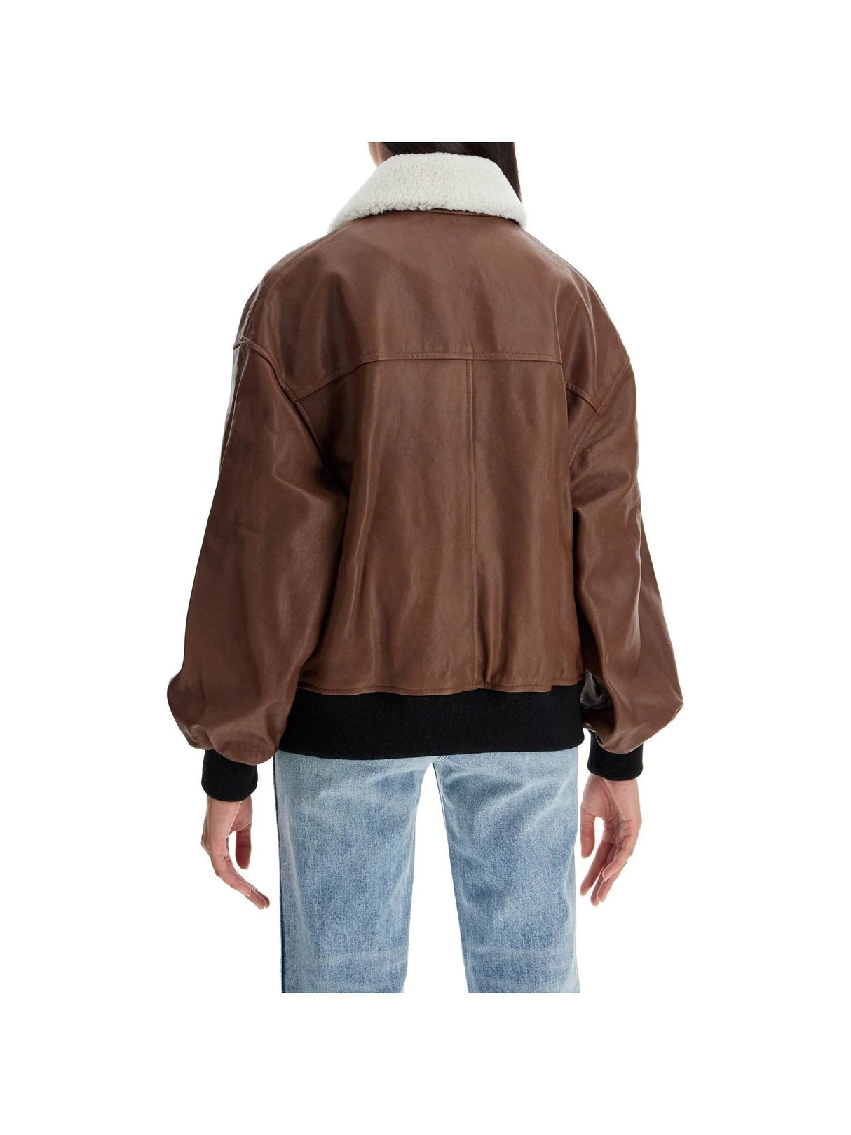 KHAITE-Lamb Leather Bomber Jacket Shearling Collar-JOHN JULIA