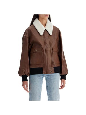 KHAITE-Lamb Leather Bomber Jacket Shearling Collar-JOHN JULIA