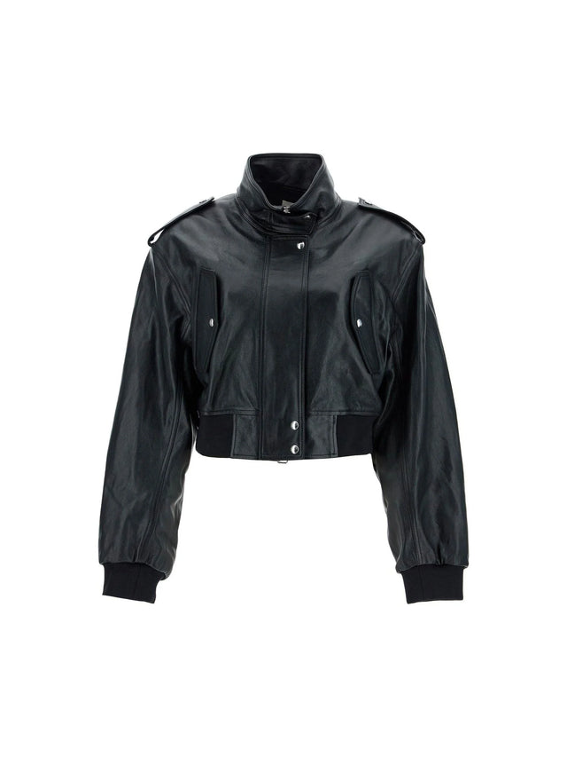 KHAITE-Lamb Leather Cropped Bomber Jacket-JOHN JULIA