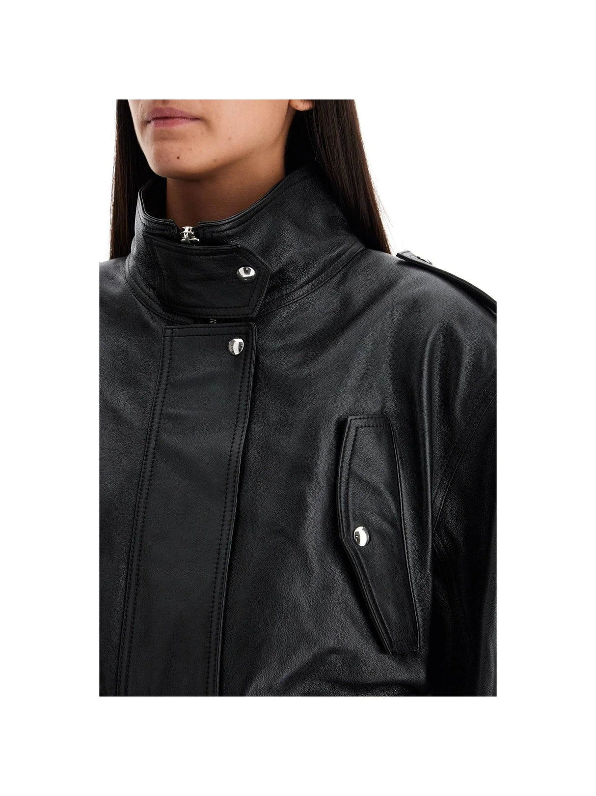 KHAITE-Lamb Leather Cropped Bomber Jacket-JOHN JULIA