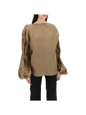 KHAITE-Quico Silk Gazar Puffed Sleeve Blouse-JOHN JULIA