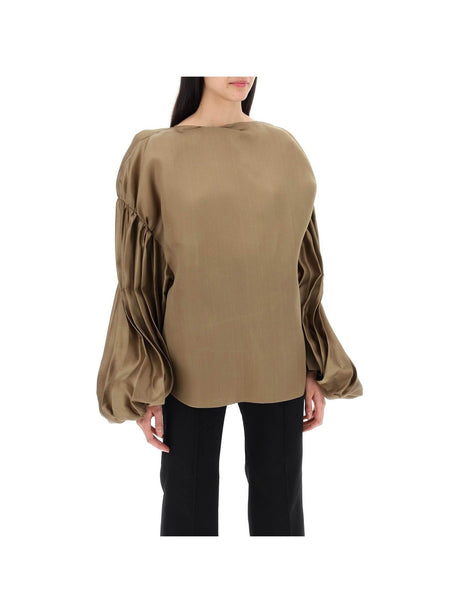 KHAITE-Quico Silk Gazar Puffed Sleeve Blouse-JOHN JULIA