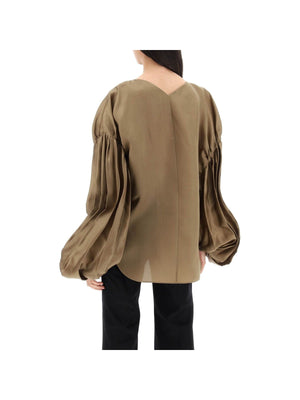 KHAITE-Quico Silk Gazar Puffed Sleeve Blouse-JOHN JULIA