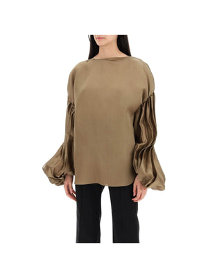 KHAITE-Quico Silk Gazar Puffed Sleeve Blouse-JOHN JULIA