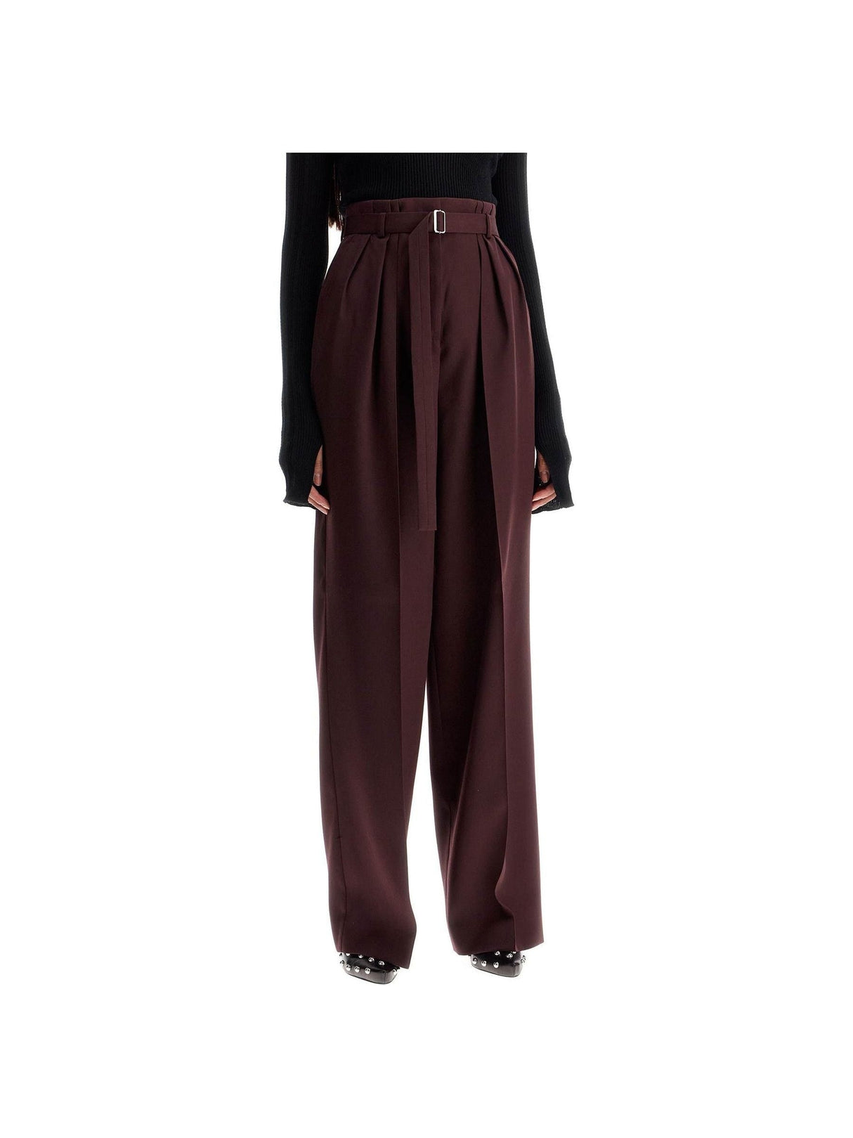 Belted High-Waisted Trousers - Women > Clothing > Trousers > Trousers