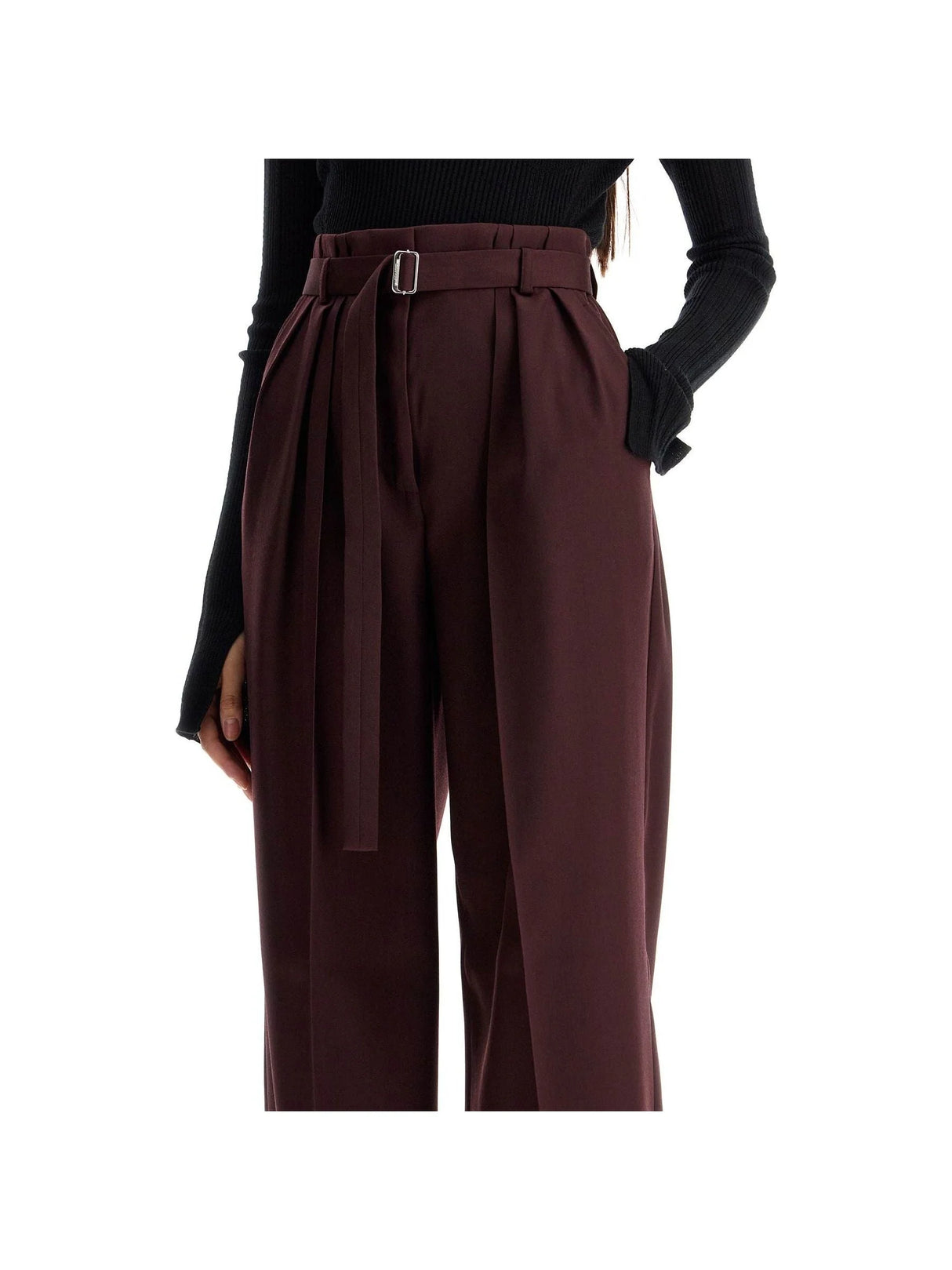 Belted High-Waisted Trousers - Women > Clothing > Trousers > Trousers