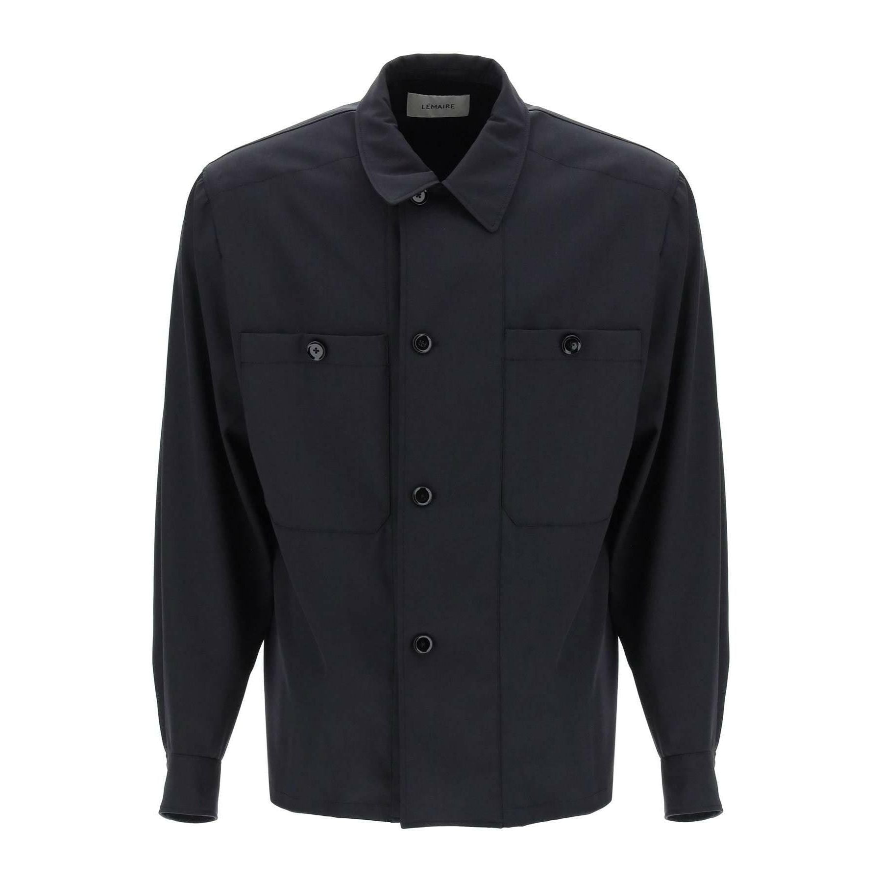 Jet Black Soft Military Light Wool Overshirt with Double Placket LEMAIRE JOHN JULIA.
