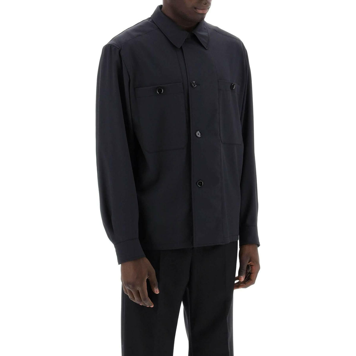 Jet Black Soft Military Light Wool Overshirt with Double Placket LEMAIRE JOHN JULIA.