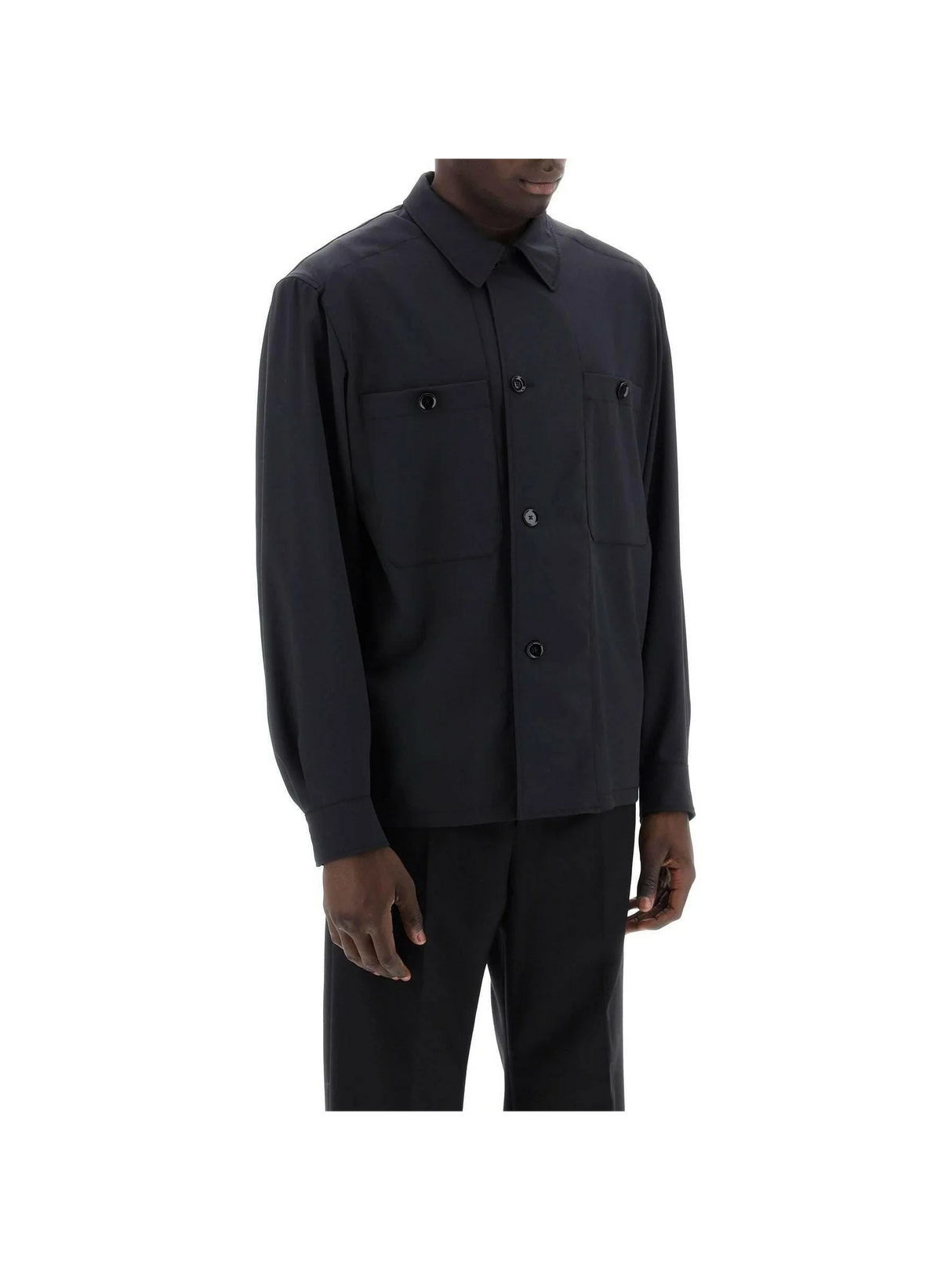 Jet Black Soft Military Light Wool Overshirt with Double Placket LEMAIRE JOHN JULIA.