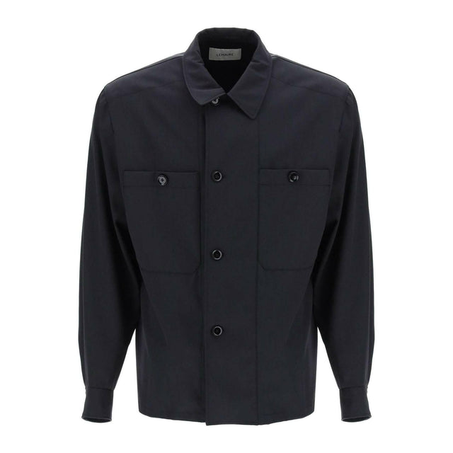 Jet Black Soft Military Light Wool Overshirt with Double Placket LEMAIRE JOHN JULIA.