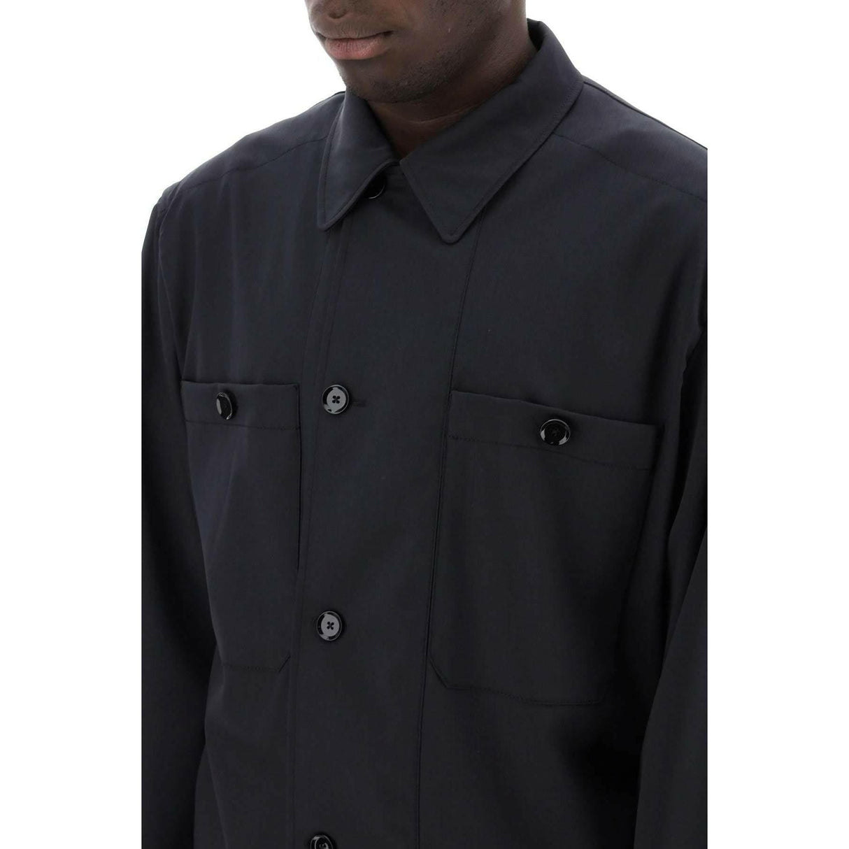 Jet Black Soft Military Light Wool Overshirt with Double Placket LEMAIRE JOHN JULIA.