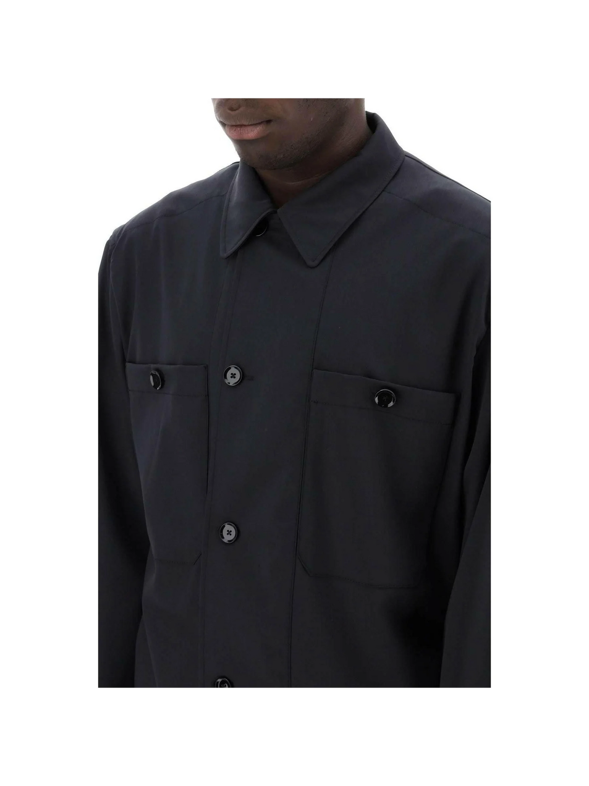 Jet Black Soft Military Light Wool Overshirt with Double Placket LEMAIRE JOHN JULIA.