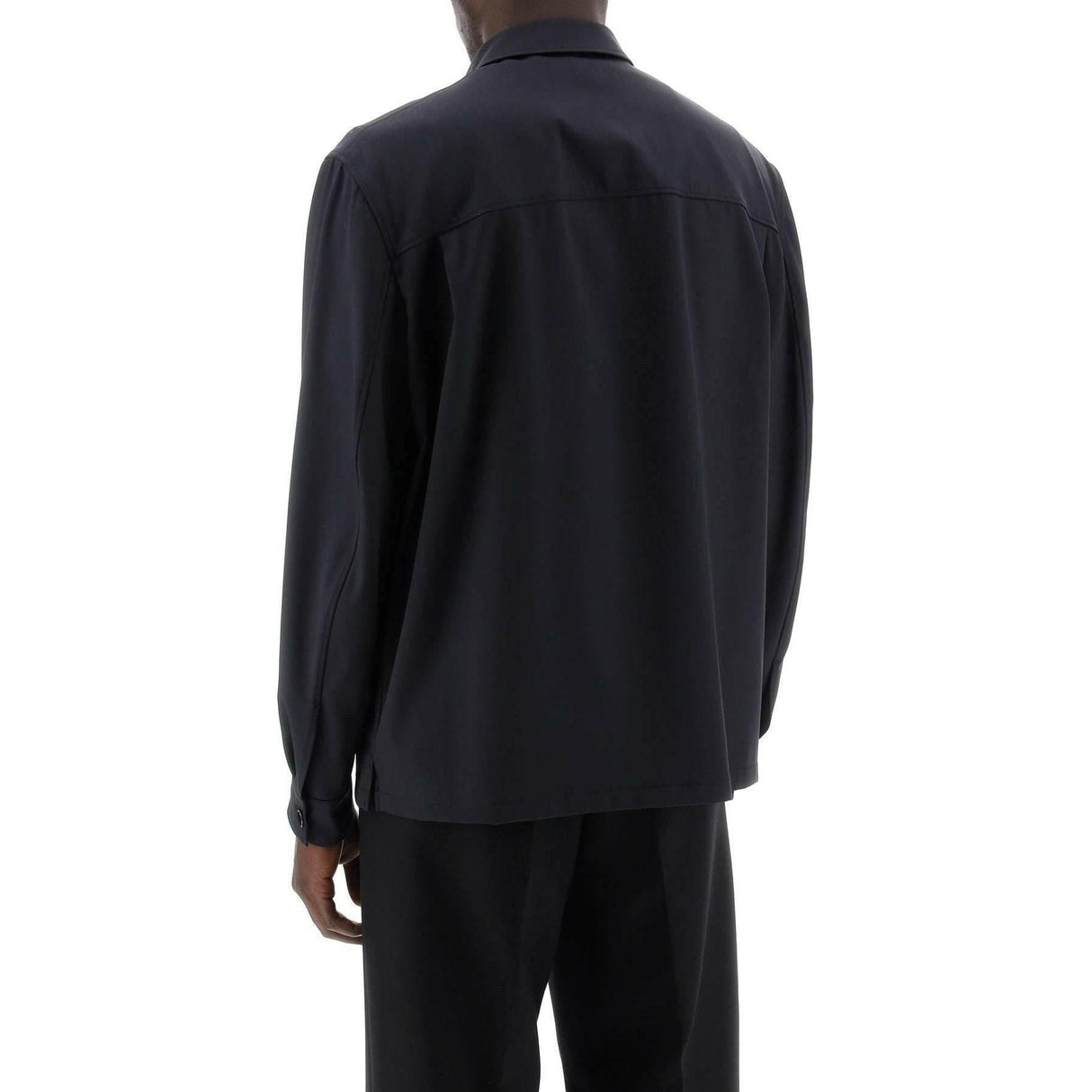 Jet Black Soft Military Light Wool Overshirt with Double Placket LEMAIRE JOHN JULIA.