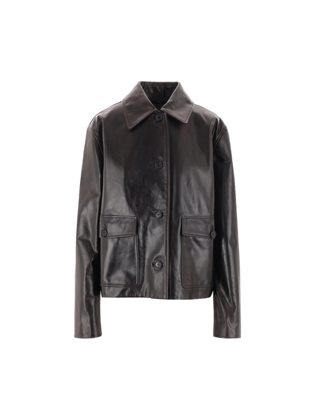 LOEWE-Anagram Patch Leather Jacket-JOHN JULIA