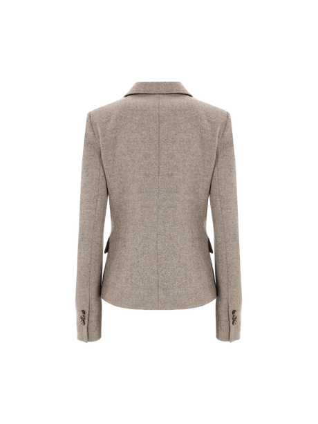 Double-breasted Herringbone Wool Jacket-LOEWE-JOHN JULIA