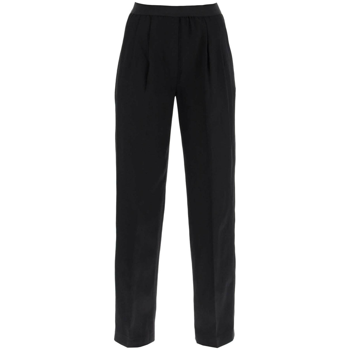 Black Takaroa Elastic Waist Pleated Pants LOULOU STUDIO JOHN JULIA.