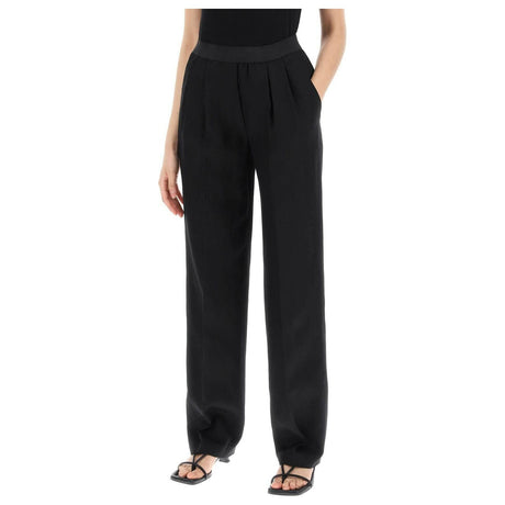 Black Takaroa Elastic Waist Pleated Pants LOULOU STUDIO JOHN JULIA.