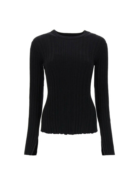 Black Evie Ribbed Knit Top LOULOU STUDIO JOHN JULIA.