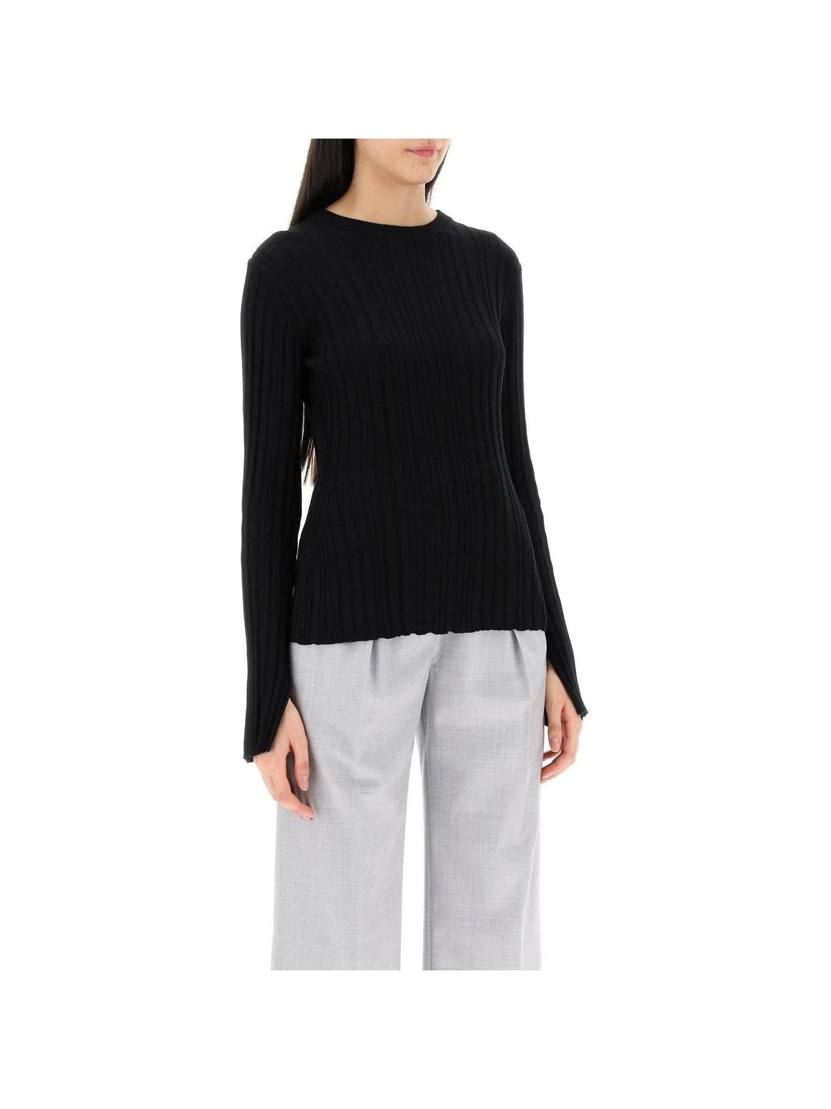 Black Evie Ribbed Knit Top LOULOU STUDIO JOHN JULIA.