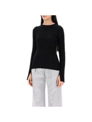 Black Evie Ribbed Knit Top LOULOU STUDIO JOHN JULIA.