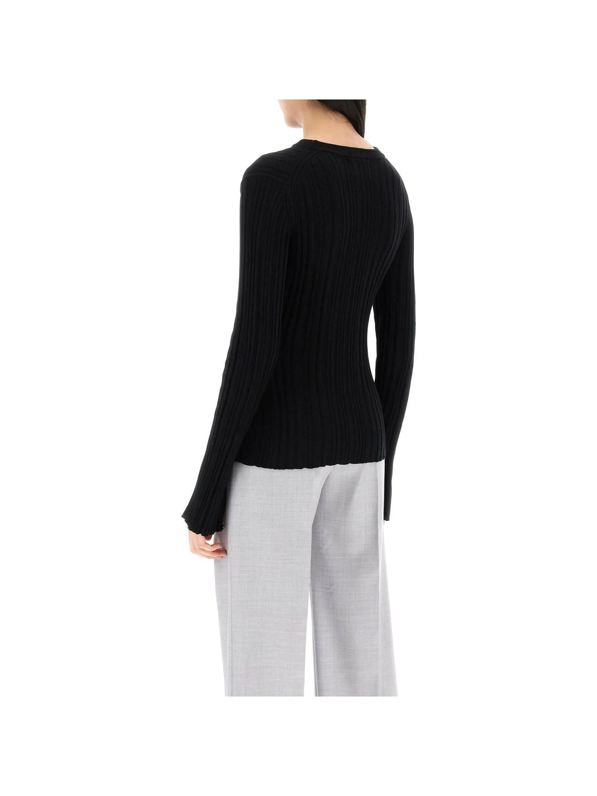 Black Evie Ribbed Knit Top LOULOU STUDIO JOHN JULIA.