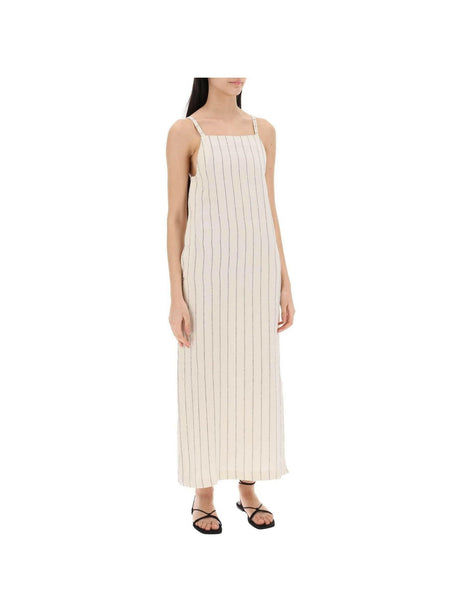 Ivory and Black Striped Linen-Blend Dress LOULOU STUDIO JOHN JULIA.