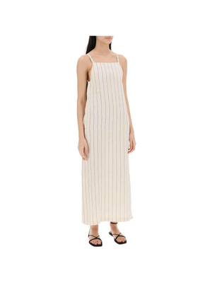 Ivory and Black Striped Linen-Blend Dress LOULOU STUDIO JOHN JULIA.