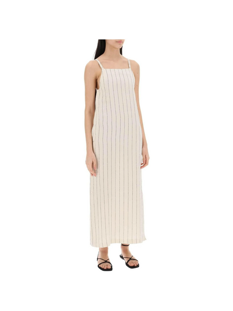 Ivory and Black Striped Linen-Blend Dress LOULOU STUDIO JOHN JULIA.