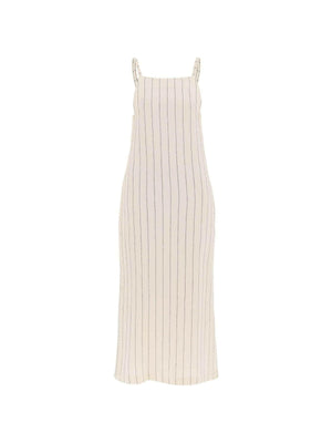 Ivory and Black Striped Linen-Blend Dress LOULOU STUDIO JOHN JULIA.