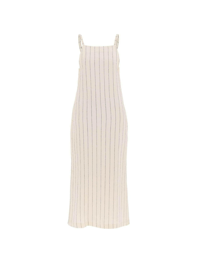 Ivory and Black Striped Linen-Blend Dress LOULOU STUDIO JOHN JULIA.