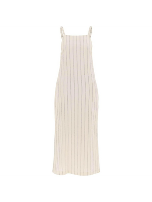 Ivory and Black Striped Linen-Blend Dress LOULOU STUDIO JOHN JULIA.