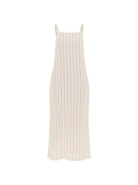 Ivory and Black Striped Linen-Blend Dress LOULOU STUDIO JOHN JULIA.